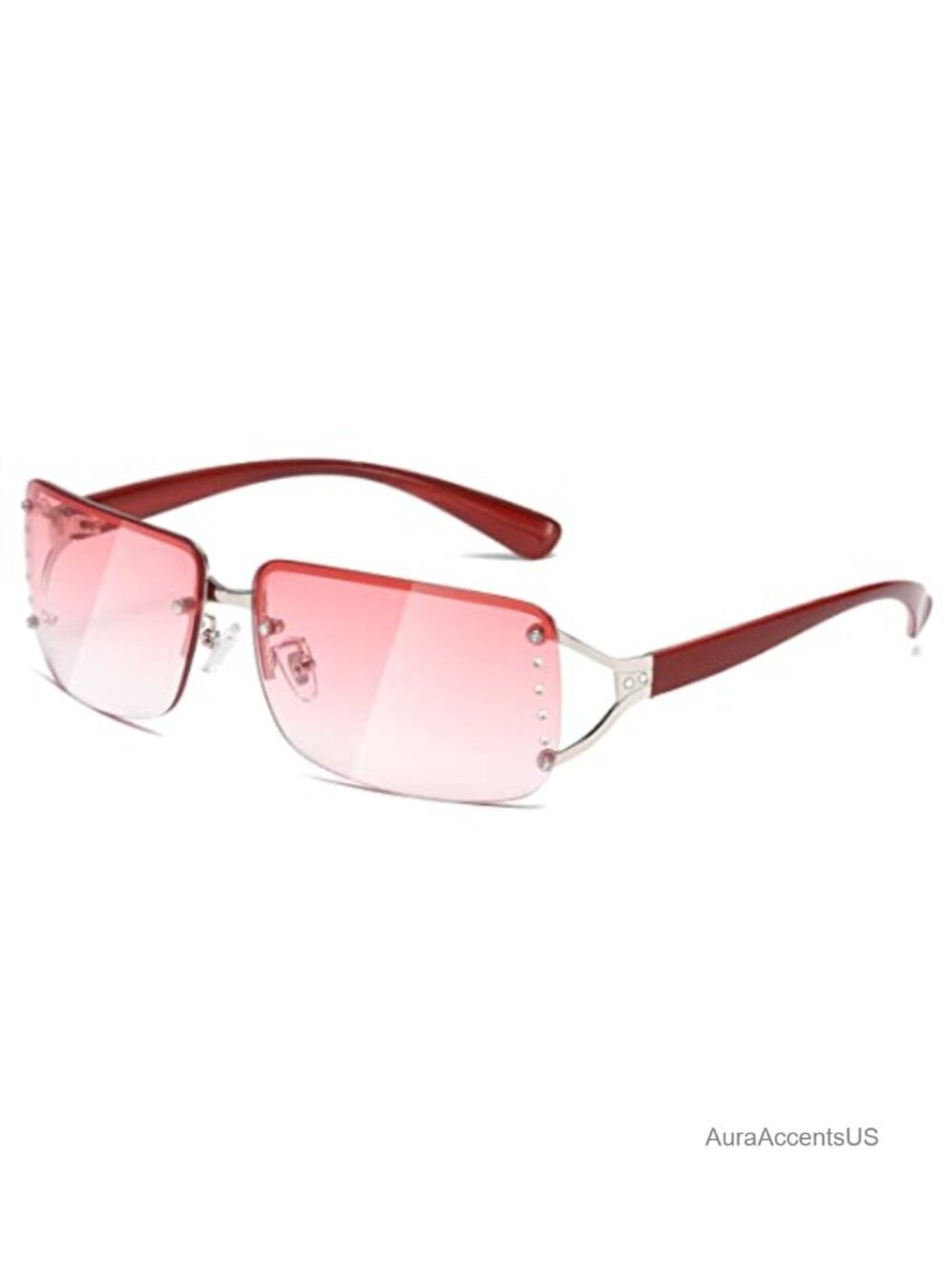 Rimless Rectangle Sunglasses UV400 Metal Frame Retro Wrap Around